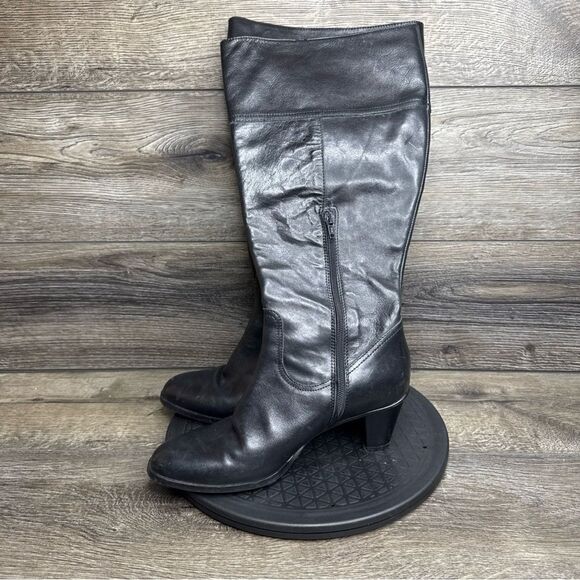 EDDIE BAUER Women's Italian Leather Tall Dark Brown Heeled Boots Size 8 - Picture 2 of 6